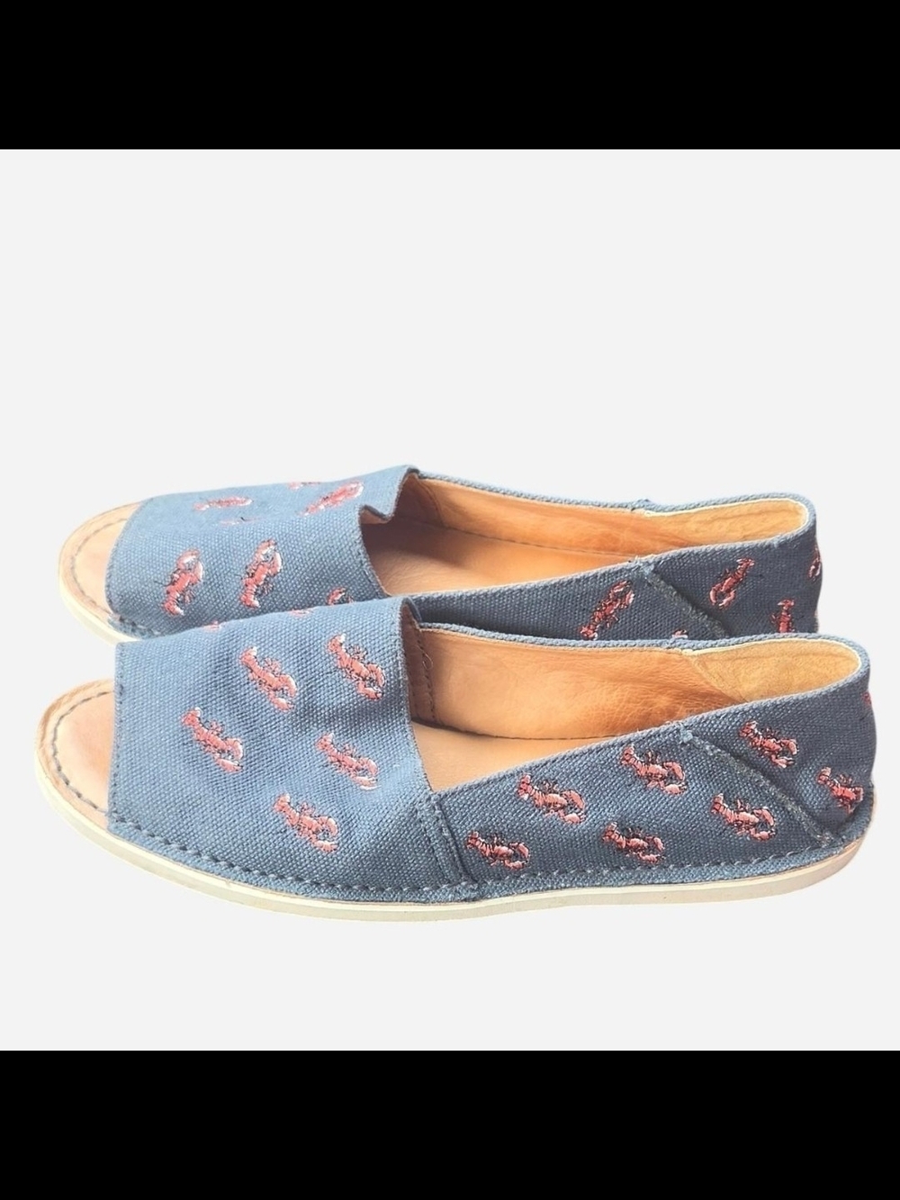 Coach Lydia blue canvas loafers with red lobster embroidery